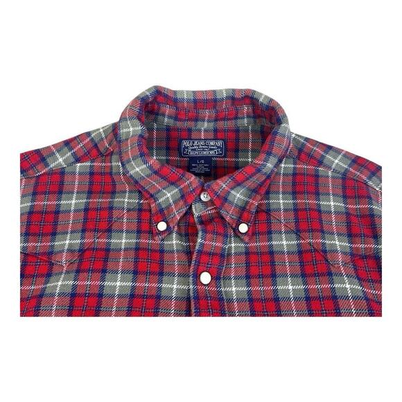 Vintage Polo Jeans Co Ralph Lauren Flannel Shirt Men's Red Heavy Cotton Large - Picture 10 of 13